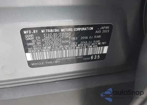 2024 Mitsubishi Outlander Se 2.5 S-Awc/Se Black Edition S-Awc/Se Black Edition W/Pano Roof S-Awc/Se Ralliart S-Awc из США, поврежденный, VIN JA4J4VA86RZ013462